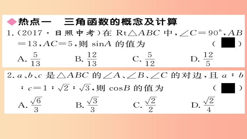 2019秋九年级数学上册 第24章 解直角三角形本章热点专练习题课件（新版）华东师大版.ppt_第2页