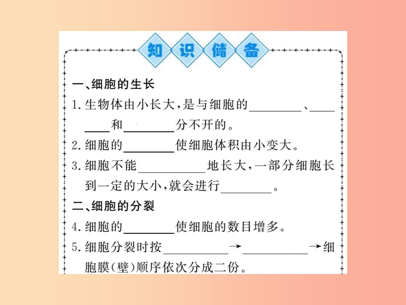 2019年七年级生物上册 第2单元 第2章 第一节 细胞通过分裂产生新细胞习题课件 新人教版.ppt_第2页