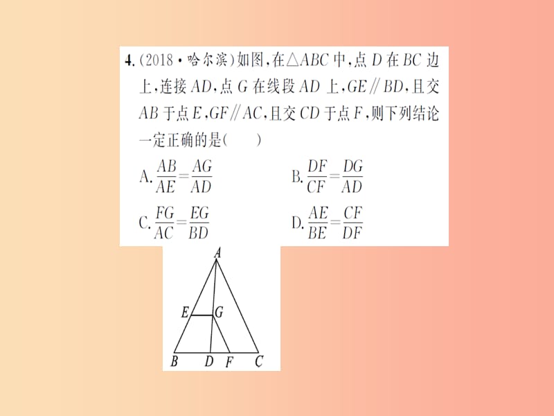 湖北省2019中考数学一轮复习 第四章 图形的初步认识与三角形 第五节 相似三角形（习题提升）课件.ppt_第3页