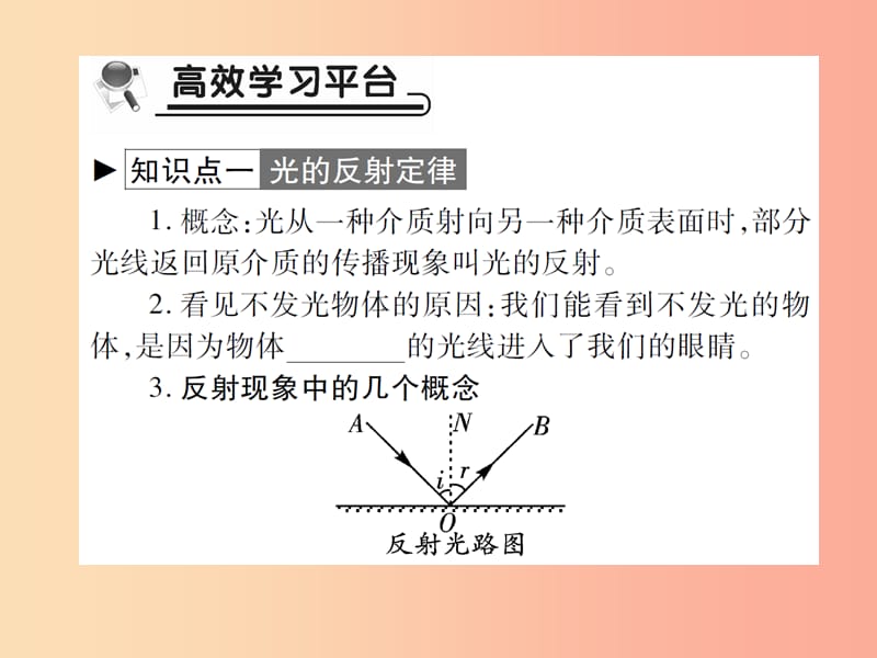 2019秋八年级物理上册 第四章 第2节 光的反射习题课件 新人教版.ppt_第2页