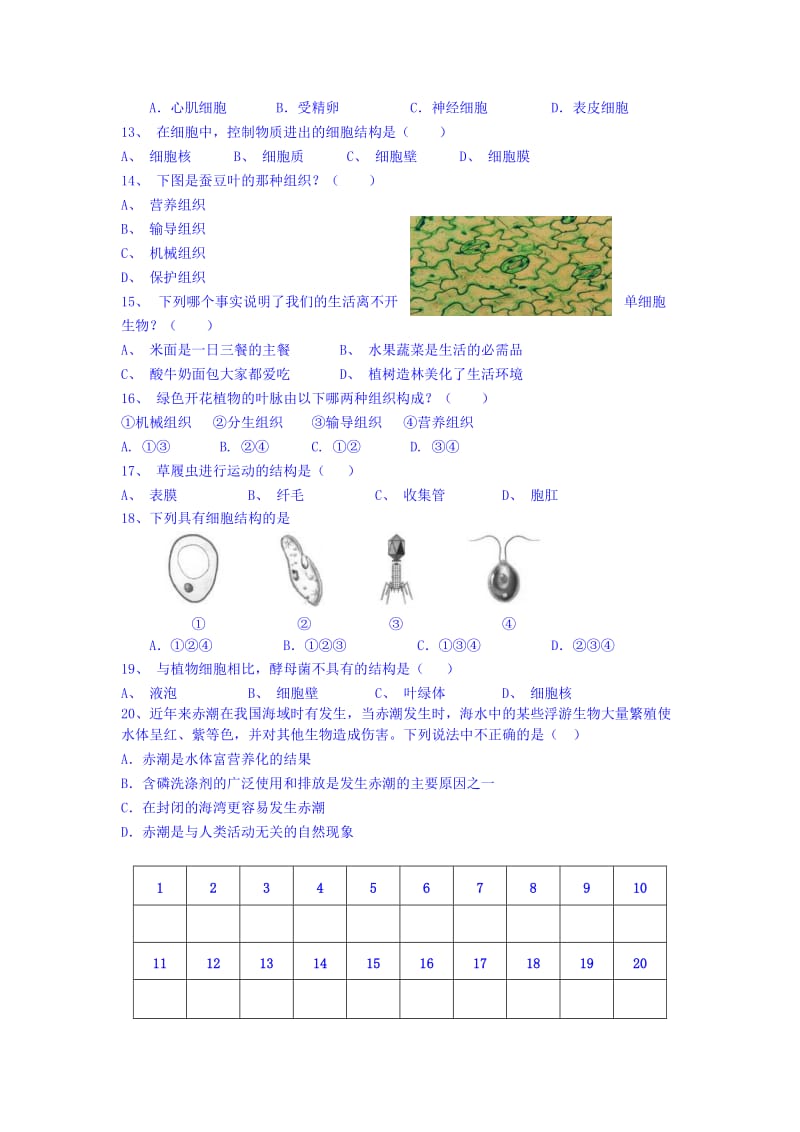 2019-2020年七年级下学期期中模拟考试（第9周周测）生物试题.doc_第2页