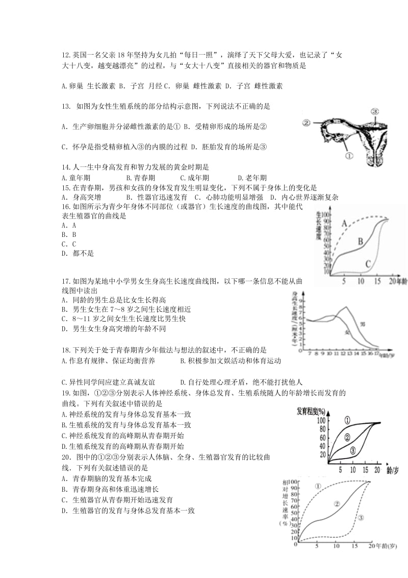 2019-2020年七年级生物下册 第一章 人的由来单元综合测试题 新人教版.doc_第2页