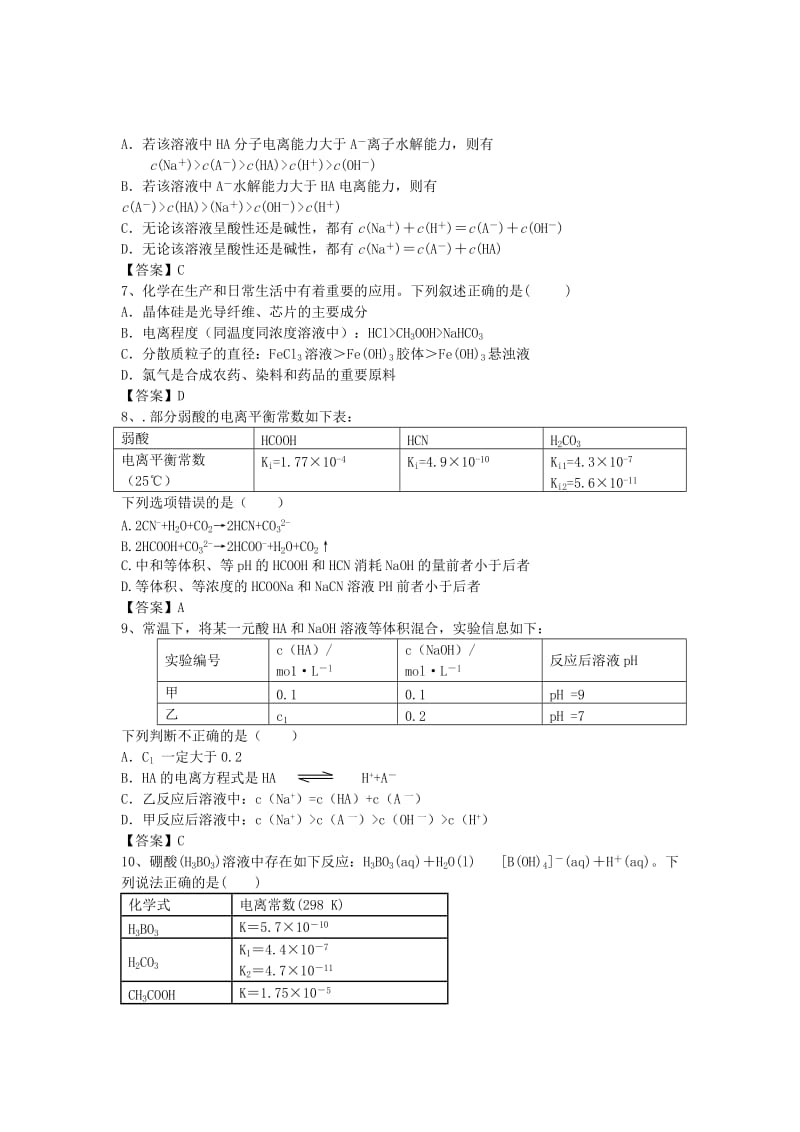 2019-2020年高三化学二轮复习 专题73 弱电解质的电离精选练习（含解析）鲁教版.doc_第2页