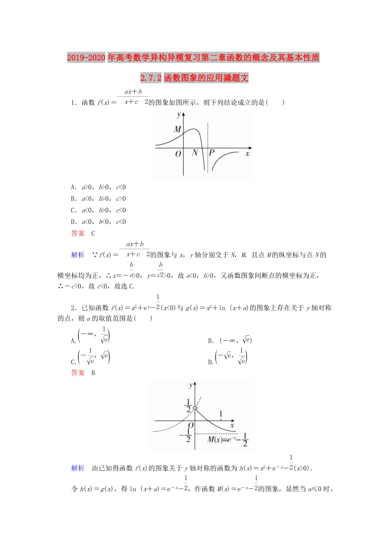 2019-2020年高考数学异构异模复习第二章函数的概念及其基本性质2.7.2函数图象的应用撬题文.DOC_第1页