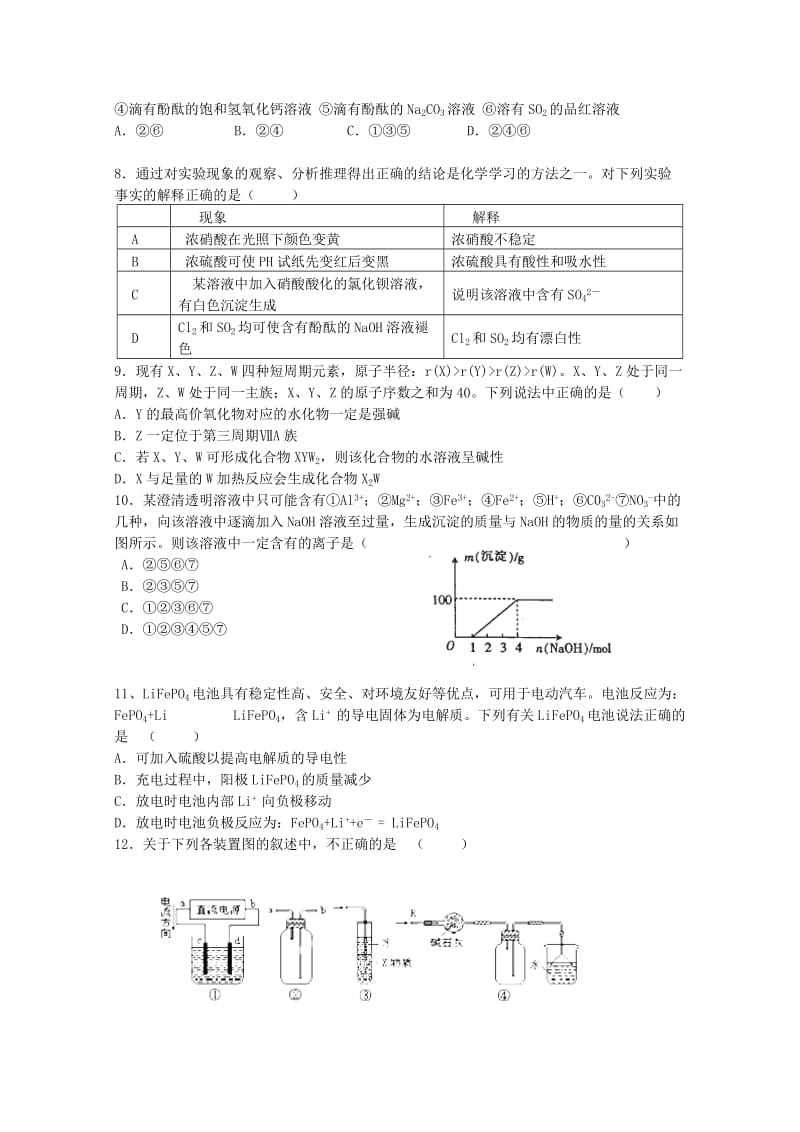 2019-2020年高三4月月考试题（化学）.doc_第2页