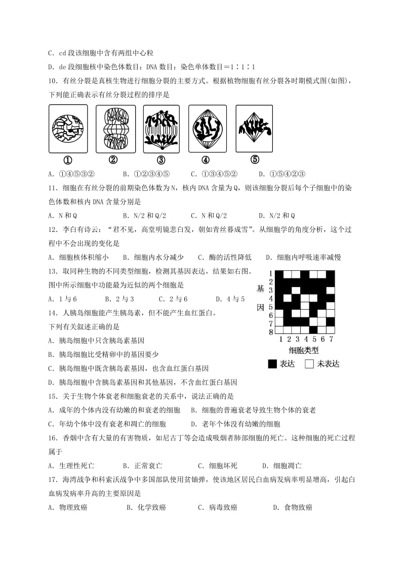 2019-2020年高一生物3月月考试题无答案.doc_第2页