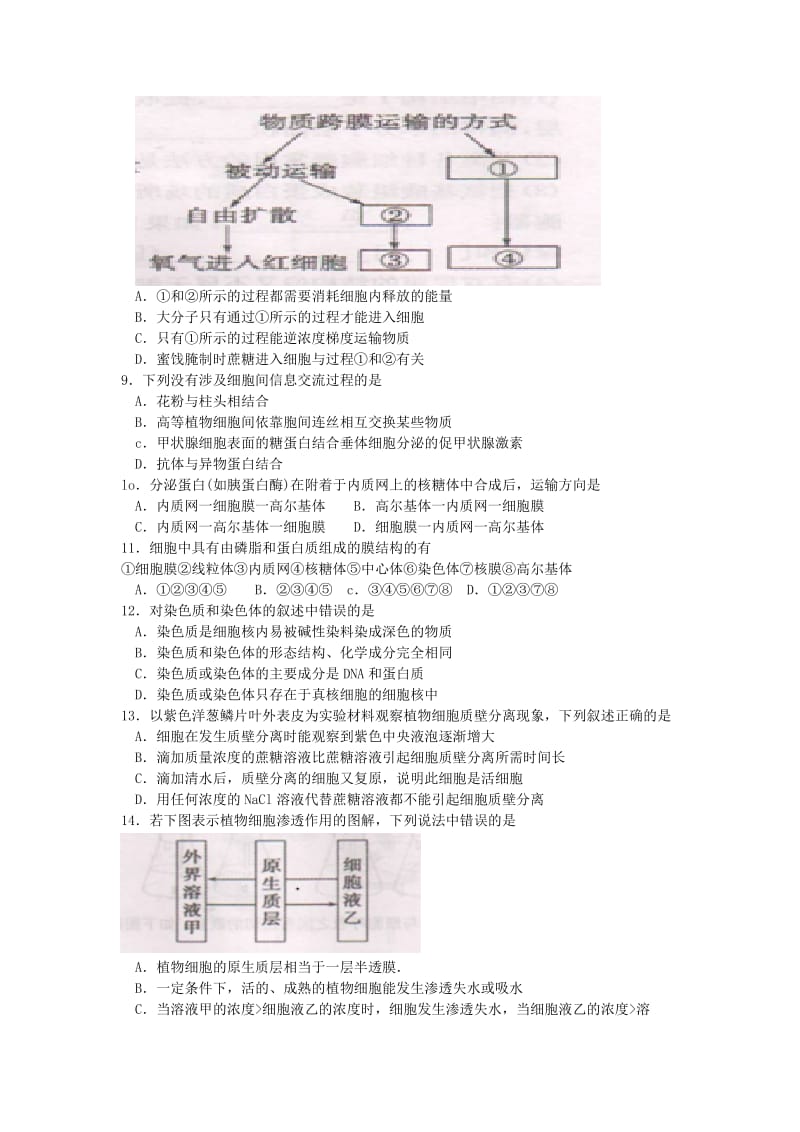 2019-2020年高一生物上学期期末质量检测试题(II).doc_第2页