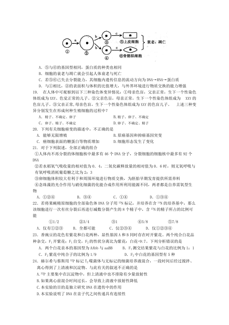 2019-2020年高三上学期第三次月考 生物试题 含答案.doc_第3页