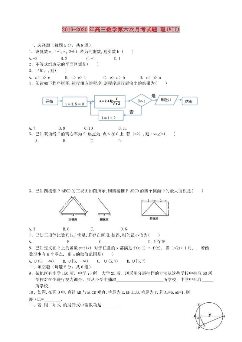 2019-2020年高三数学第六次月考试题 理(VII).doc_第1页