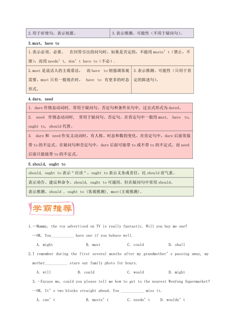 2019-2020年高考英语一轮复习每日一题第7周情态动词含解析.doc_第2页