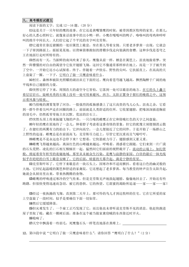 2019-2020年高三语文 外国小说欣赏 话题三 主题讲练.doc_第2页