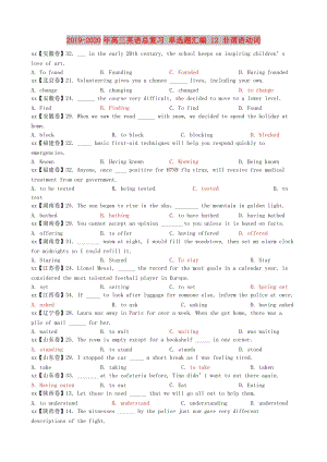 2019-2020年高三英語(yǔ)總復(fù)習(xí) 單選題匯編 12 非謂語(yǔ)動(dòng)詞.doc