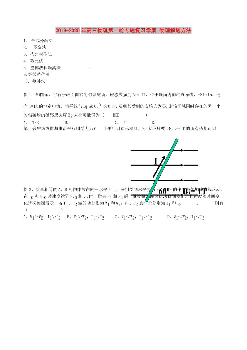 2019-2020年高三物理第二轮专题复习学案 物理解题方法.doc_第1页