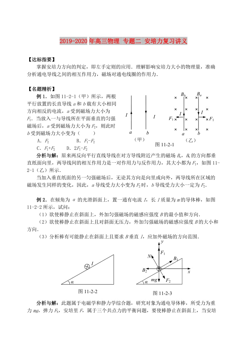 2019-2020年高三物理 专题二 安培力复习讲义.doc_第1页