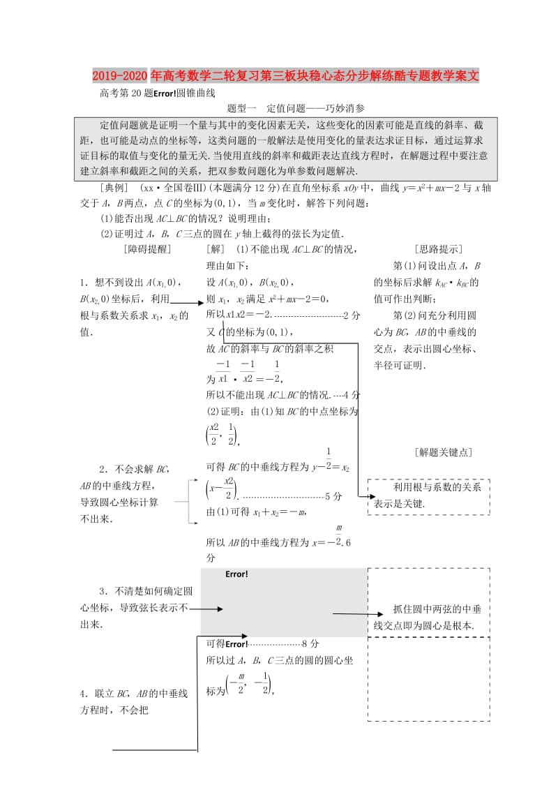 2019-2020年高考数学二轮复习第三板块稳心态分步解练酷专题教学案文.doc_第1页