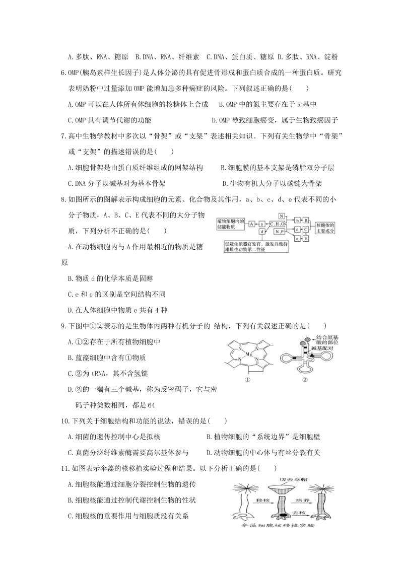 2019-2020年高三上学期周周清（6）生物试题 含答案.doc_第2页