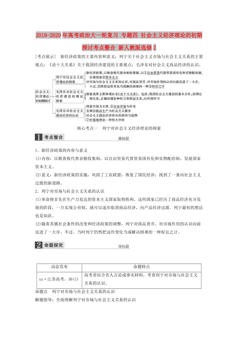 2019-2020年高考政治大一轮复习 专题四 社会主义经济理论的初期探讨考点整合 新人教版选修2.doc_第1页