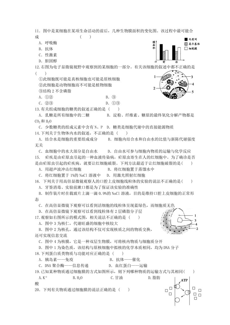 2019-2020年高一生物下学期寒假作业检测（期初开学）试题.doc_第2页