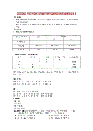 2019-2020年高中化學(xué) 《專題一 原子的構(gòu)成》學(xué)案 蘇教版必修1.doc