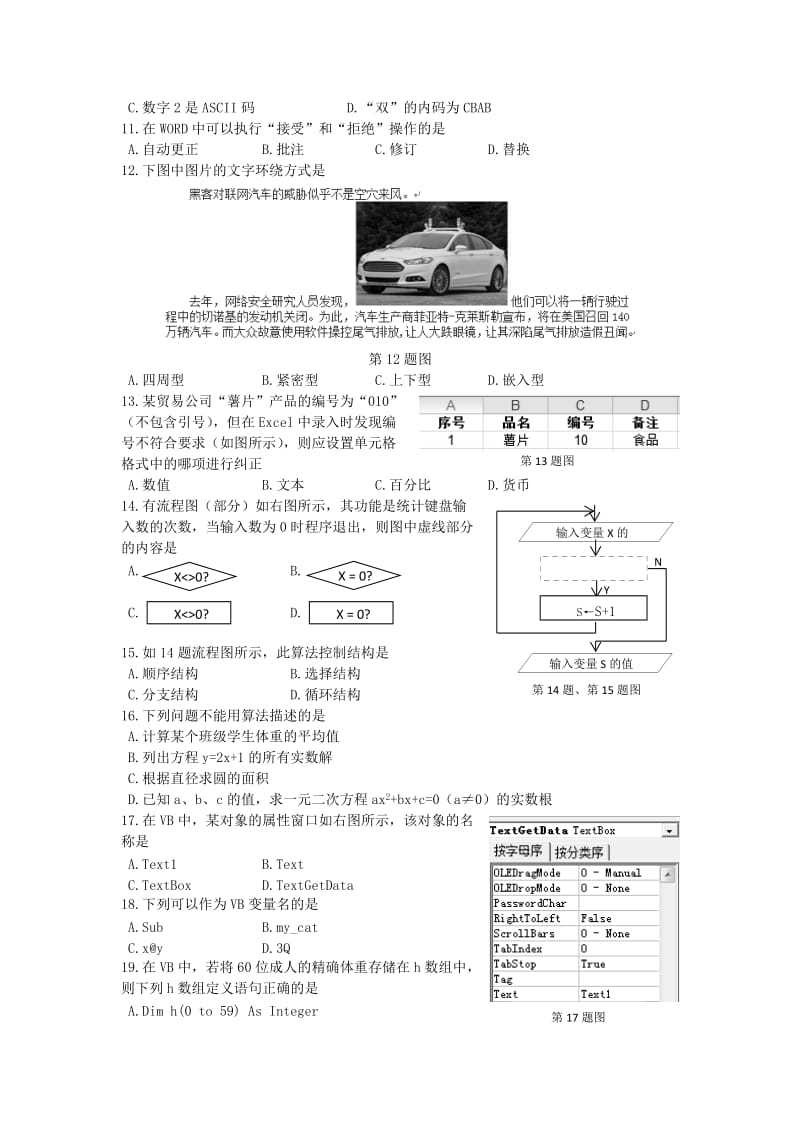 2019-2020年高一信息技术上学期期末考试试题（答案不全）.doc_第2页