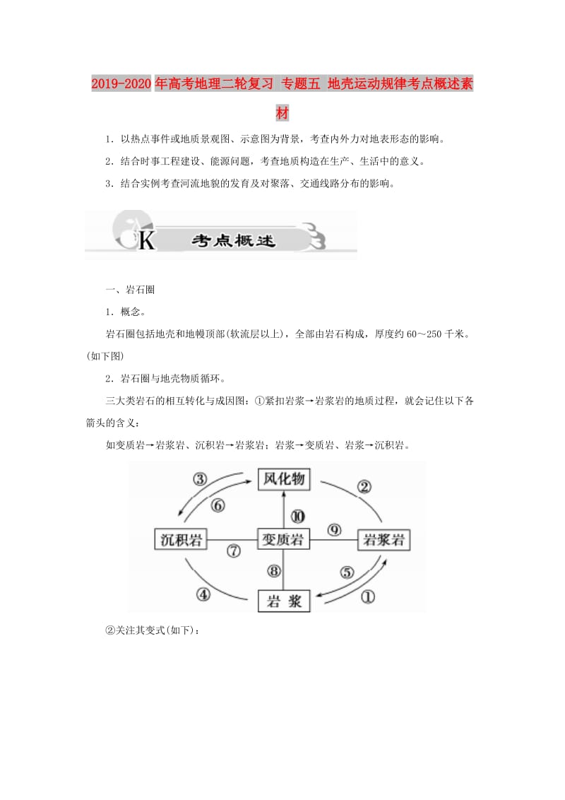 2019-2020年高考地理二轮复习 专题五 地壳运动规律考点概述素材.doc_第1页