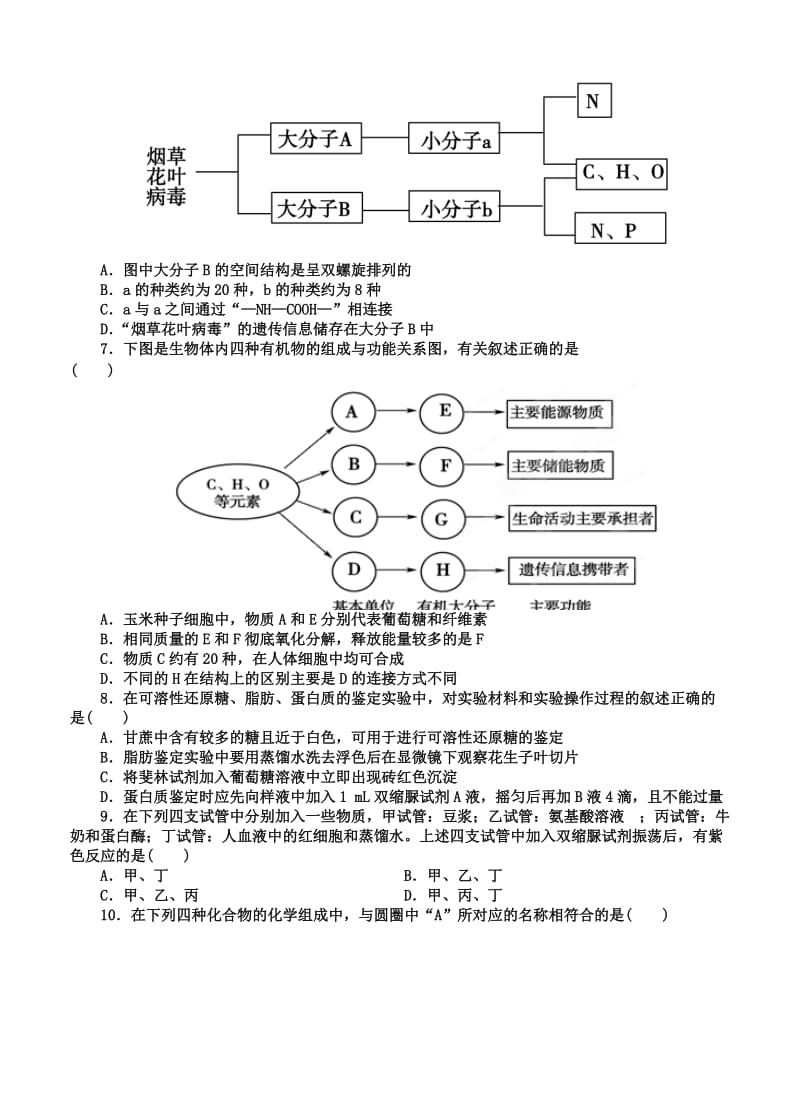 2019-2020年高三上学期第一次（10月）检测生物试题.doc_第2页