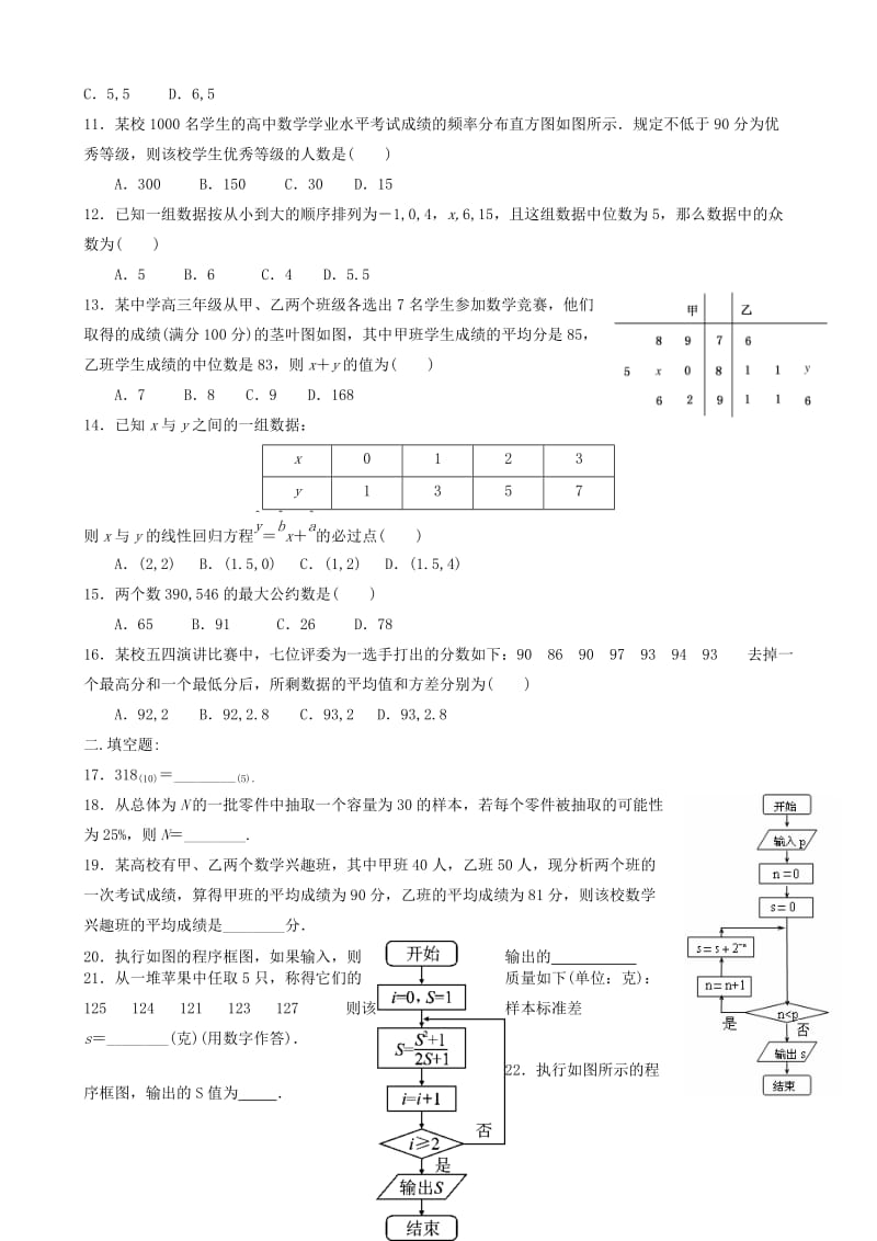 2019-2020年高一数学下学期第一次间周考试题.doc_第2页