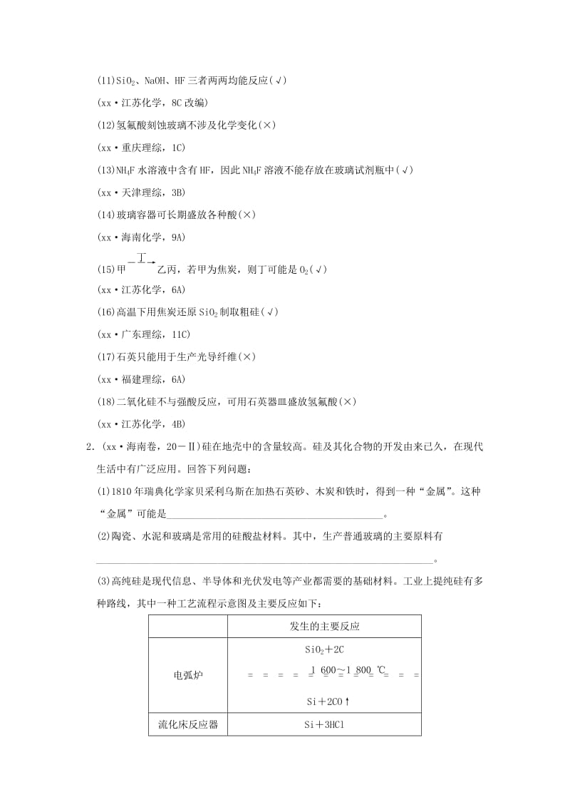 2019-2020年高考化学一轮复习 真题专训 第四章 非金属及其化合物 基础课时1 碳、硅及其重要化合物 新人教版.doc_第2页