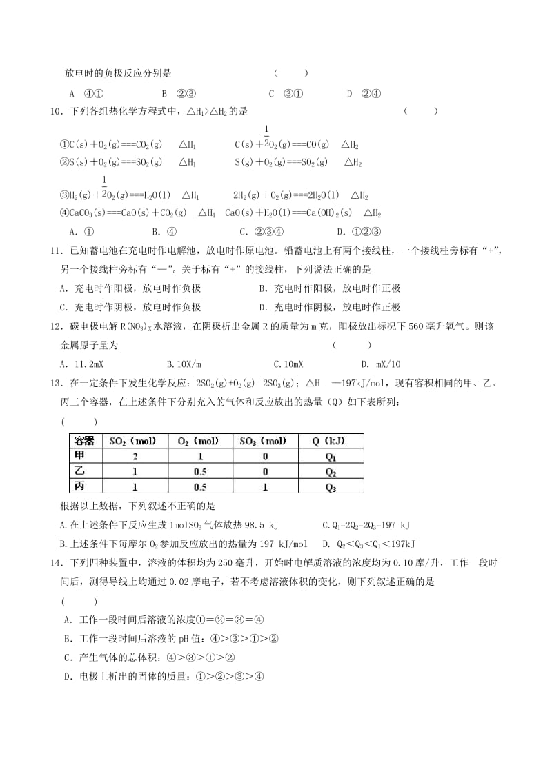 2019-2020年高中化学 专题1化学反应与能量变化单元测试卷1.doc_第2页