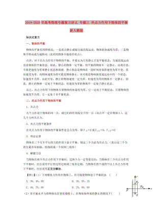 2019-2020年高考物理專題復(fù)習(xí)講義 專題三 共點(diǎn)力作用下物體的平衡 新人教版.doc