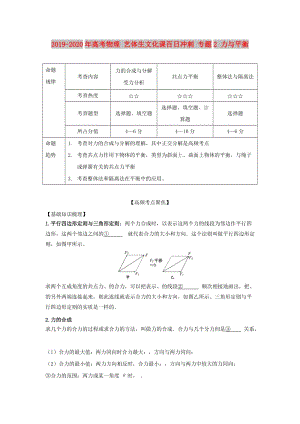 2019-2020年高考物理 藝體生文化課百日沖刺 專題2 力與平衡.doc