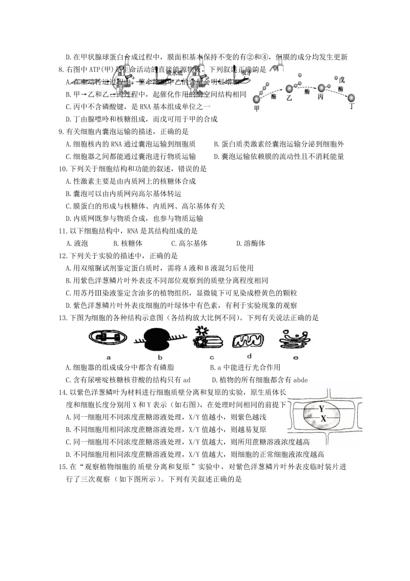 2019-2020年高一生物下学期分班考试试题(I).doc_第2页