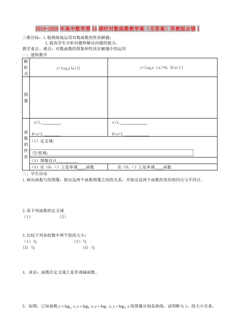 2019-2020年高中数学第24课时对数函数教学案（无答案）苏教版必修1.doc_第1页