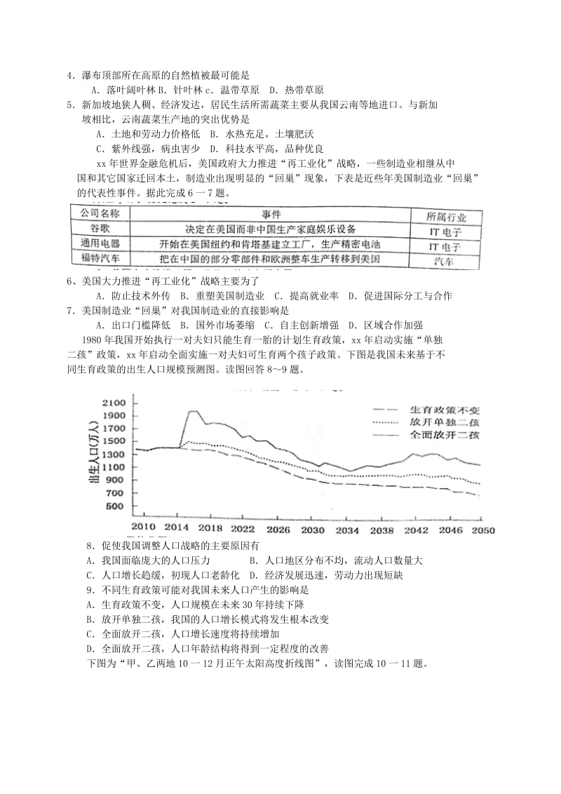 2019-2020年高三文综3月诊断性测试（一模）试题.doc_第2页