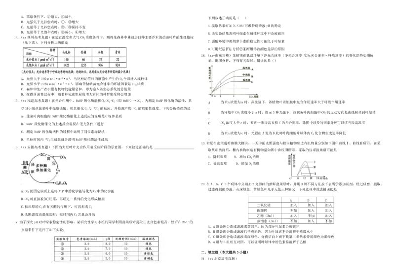 2019-2020年高三生物二轮复习 作业卷（九）呼吸和光合综合1（含解析）.doc_第2页