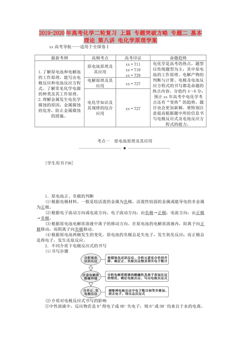 2019-2020年高考化学二轮复习 上篇 专题突破方略 专题二 基本理论 第八讲 电化学原理学案.doc_第1页