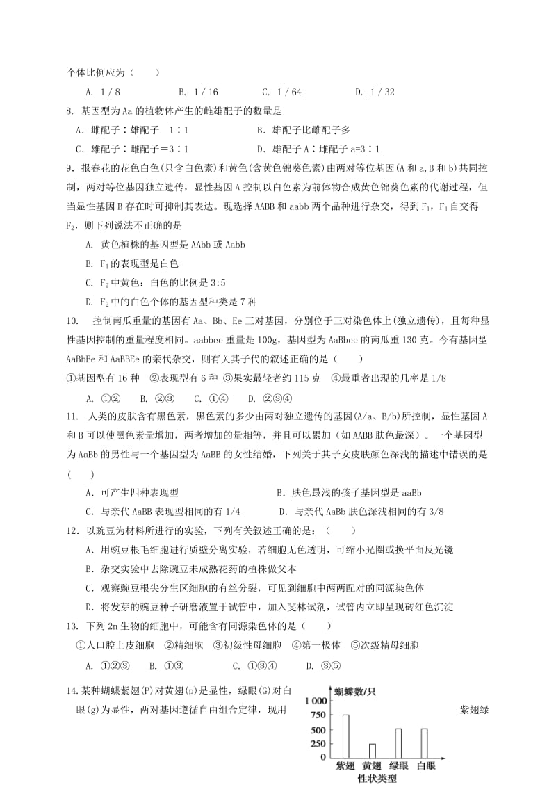 2019-2020年高一生物下学期阶段考试试题.doc_第2页