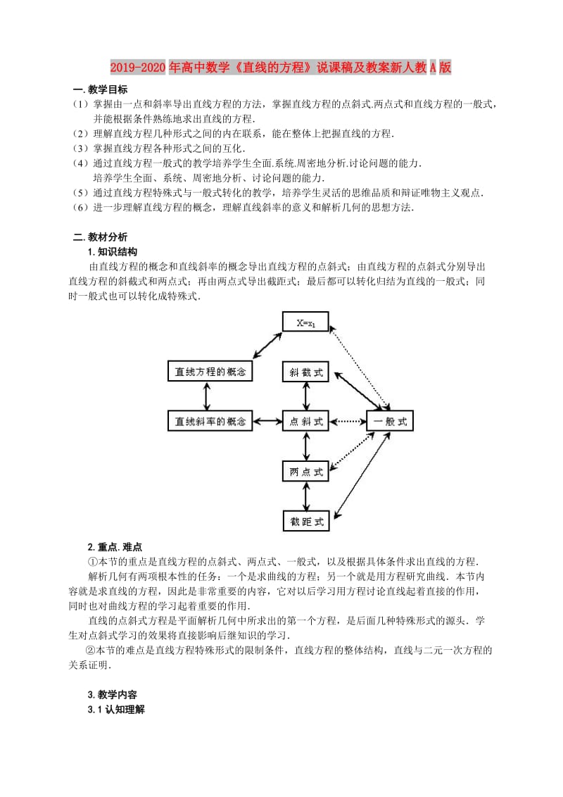 2019-2020年高中数学《直线的方程》说课稿及教案新人教A版.doc_第1页