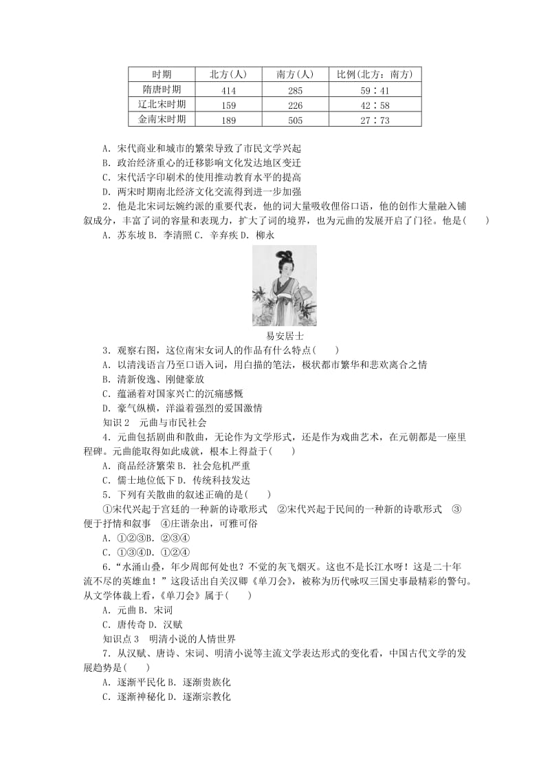 2019-2020年高中历史 专题二 第3课 第2课时 中国古典文学的时代特色课时作业 人民版必修3.doc_第2页