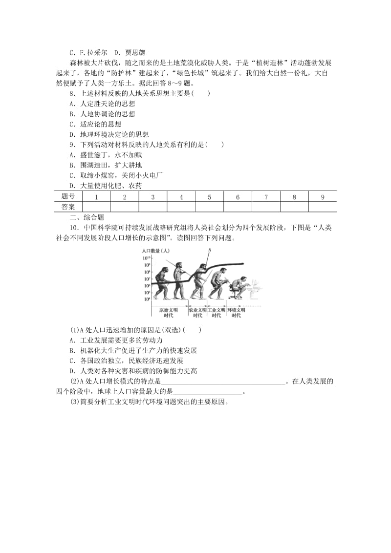 2019-2020年高中地理 4.2《人地关系思想的演变》课后练习题 湘教版必修2.doc_第2页