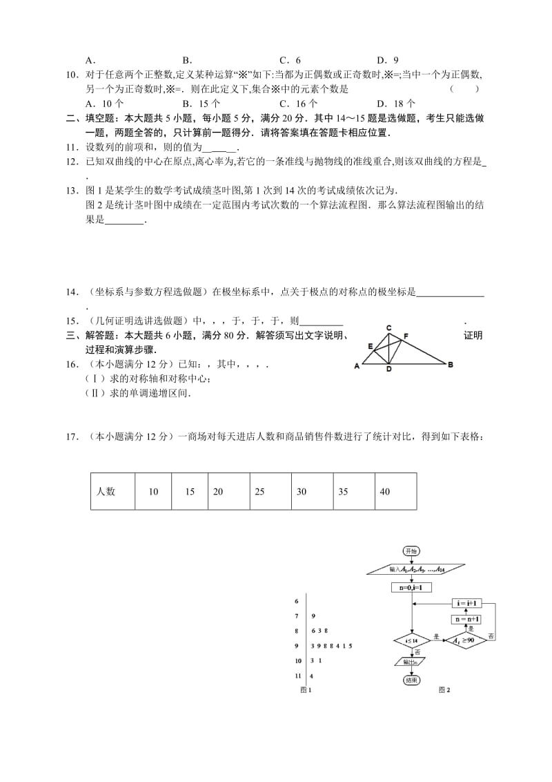 2019-2020年高三数学文科摸底考试题及答案.doc_第2页