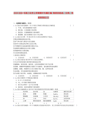 2019-2020年高三化學(xué)上學(xué)期期中專題匯編 物質(zhì)的組成、分類、性質(zhì)和變化(I).doc