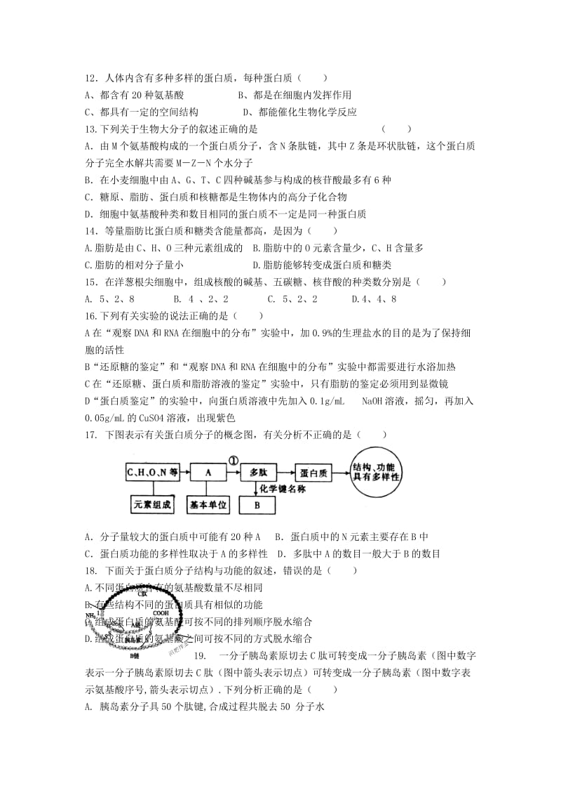 2019-2020年高一第一次月考生物试题 含答案.doc_第3页