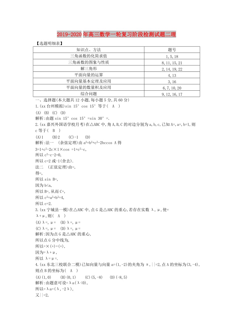 2019-2020年高三数学一轮复习阶段检测试题二理.doc_第1页