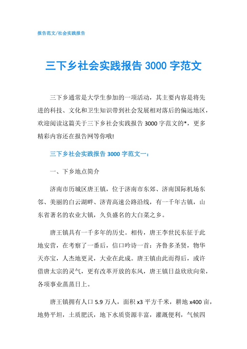 三下乡社会实践报告3000字范文.doc_第1页