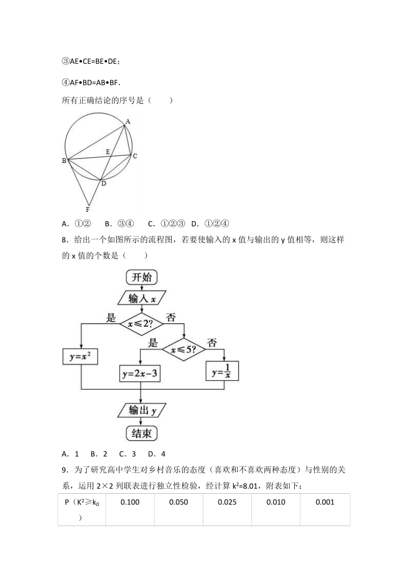 2019-2020年高二下学期期中数学试卷（文科） 含解析.doc_第2页