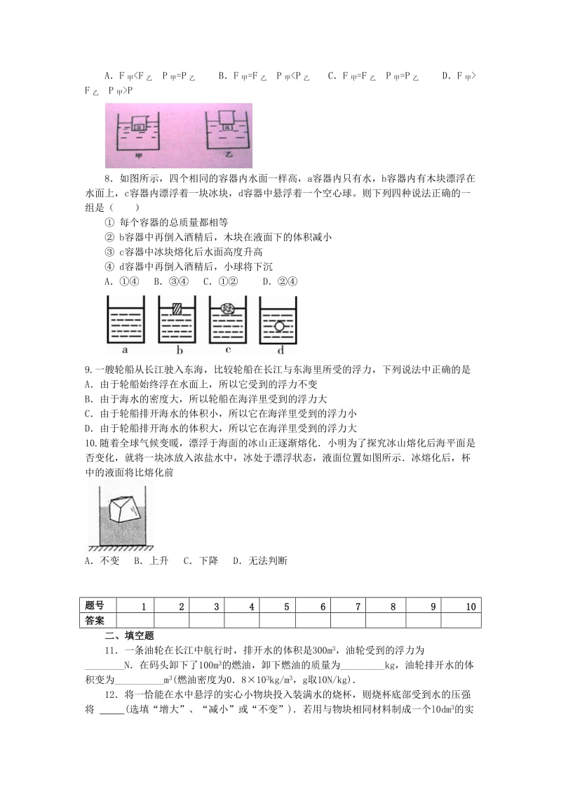 2019-2020年八年级物理下册 10 浮力单元综合测试 新人教版.doc_第2页