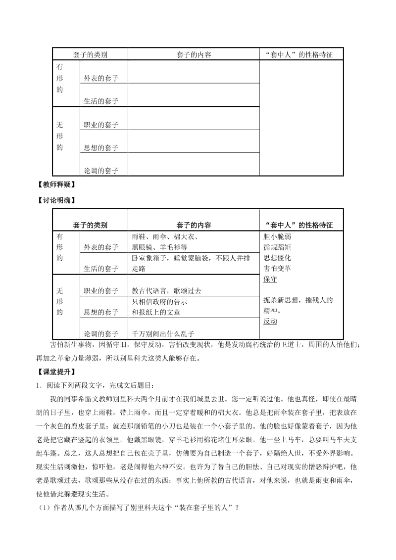 2019-2020年高中语文 专题02 装在套子里的人（预+讲）（基础版）新人教版必修5.doc_第2页