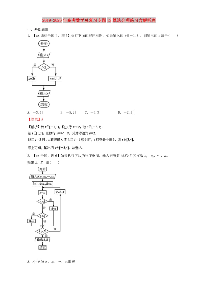 2019-2020年高考数学总复习专题13算法分项练习含解析理.doc_第1页