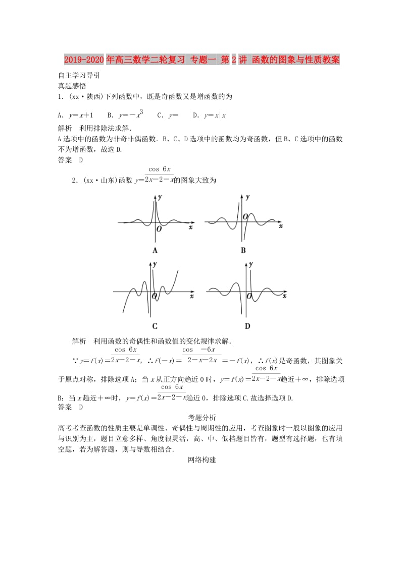 2019-2020年高三数学二轮复习 专题一 第2讲 函数的图象与性质教案.doc_第1页